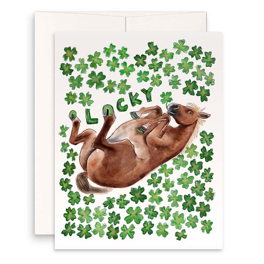 Lucky Clovers Horse Good Luck Card For Friends - Four Leaf Shamrock Cards For Horse Lovers - Saint Patrick's Day Card For Her