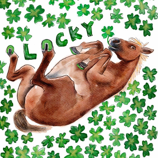 Lucky Clovers Horse Good Luck Card For Friends - Four Leaf Shamrock Cards For Horse Lovers - Saint Patrick's Day Card For Her
