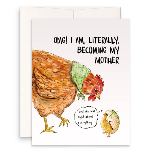 Chicken Mother's Day Card Funny - Becoming My Mother - Mom Gift From Daughter - Liyana Studio Handmade Greeting Card