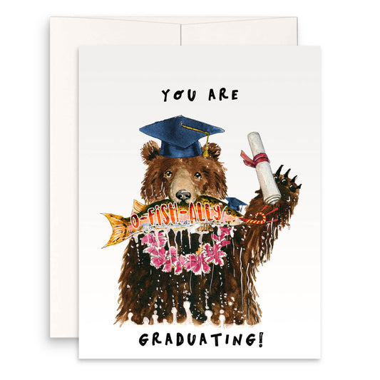 Bear Fishing Funny Graduation Card 2024 -Bear Graduation Gift For Son - Liyana Studio Handmade Greeting Cards
