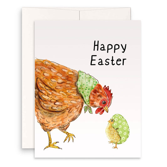 Spring Chicken Easter Eggs Card - Funny Easter Cards For Kids - Liyana Studio Greeting Cards Handmade